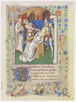 알렉산드리아의 성녀 아폴로니아의 순교_Attributed to Dunois Master_illuminated manuscript from the Coetivy Hours_in the Chester Beatty Library in Dublin_Ireland.jpg